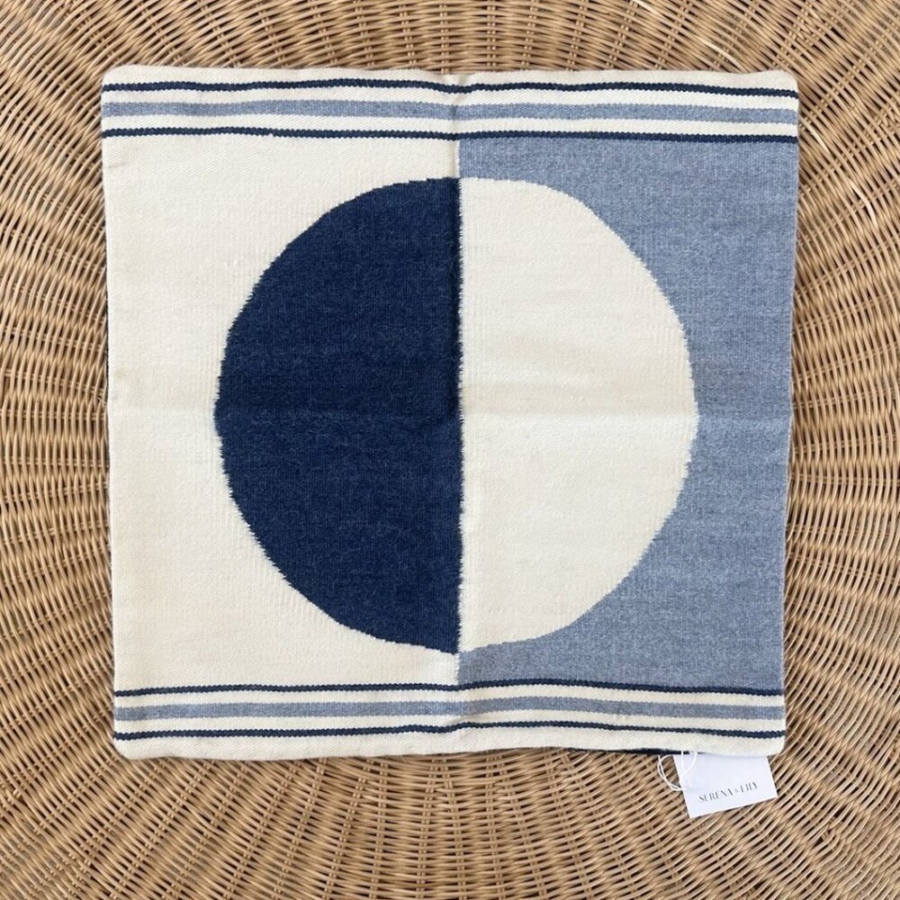 NEW Serena & Lily Bayview Geometric Alpaca Wool Pillow Cover (20” SQ)-Blue